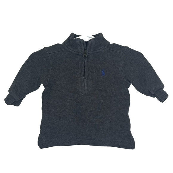 Ralph Lauren Baby Boy 1/4 Zip Sweater Size 3 months Gray Pony Logo Cotton Blend - Picture 1 of 8